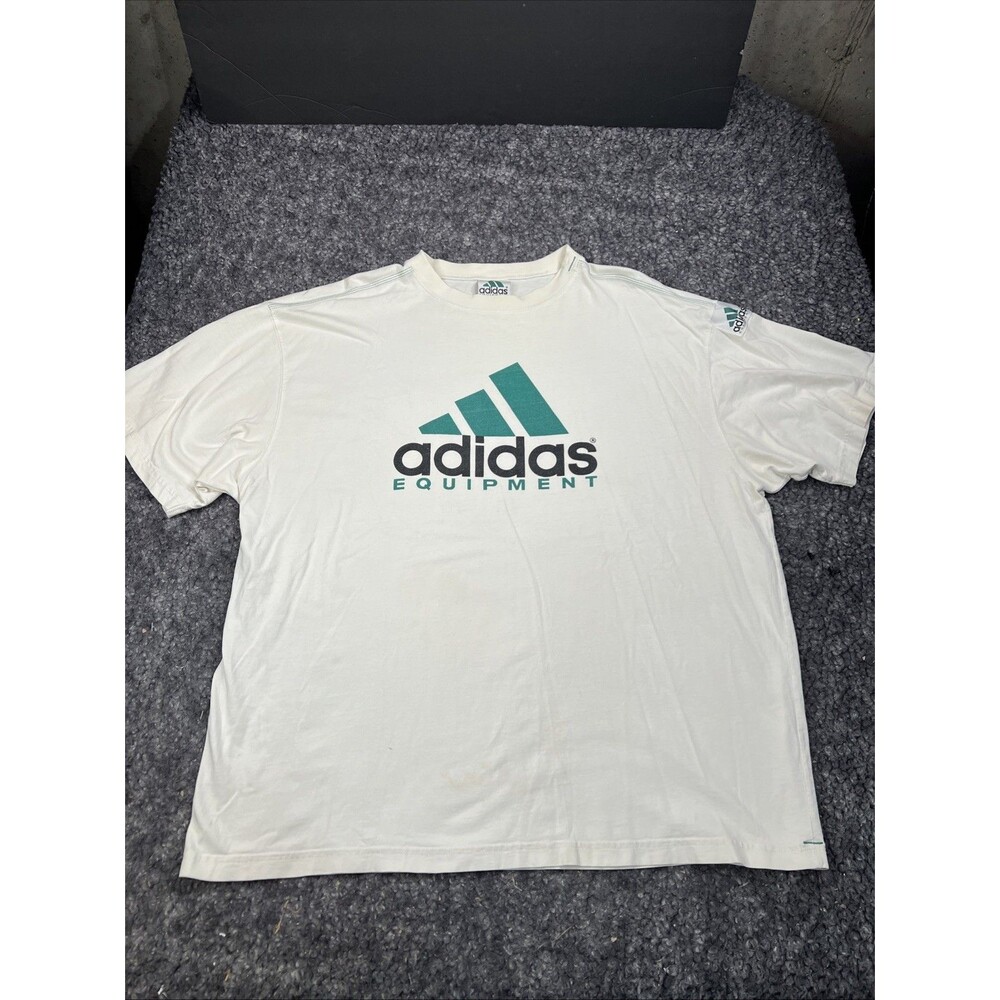 Vintage 90s Adidas Equipment EQT White Green Logo T-Shirt XL